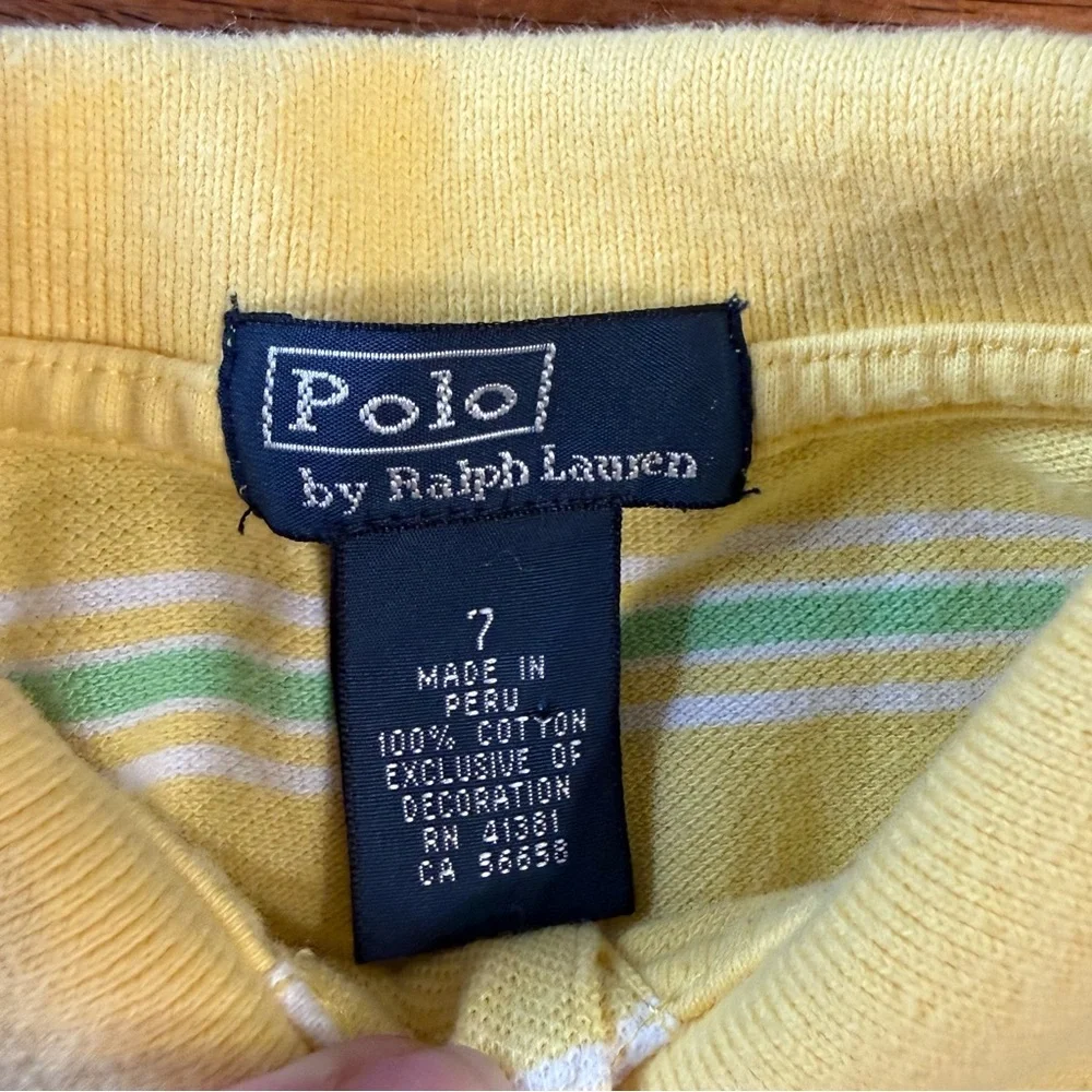 Ralph Lauren Kids Yellow Green White Striped Polo short sleeve size 7